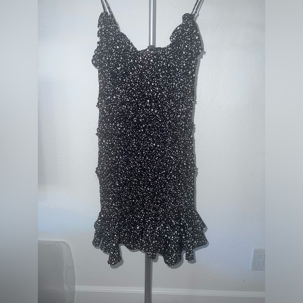 Black and white mini floral dress
